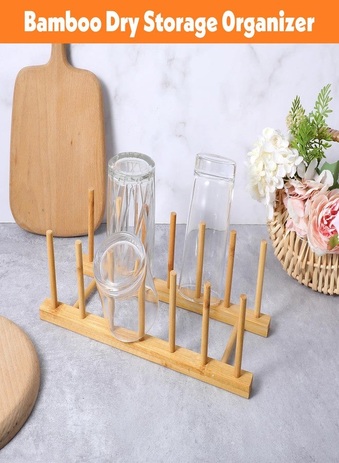 AojSup 8 Pcs Bamboo Plate Holder & Wooden Dish Rack Organizer, 11.6x4.7x3.9 Inch Bamboo Wooden Dish Rack for Plates, Bowls, Cutting Boards & Kitchen Cabinet Storage - Image 4